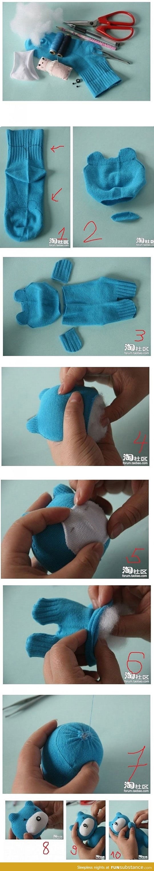 How to make a teddy bear from a sock