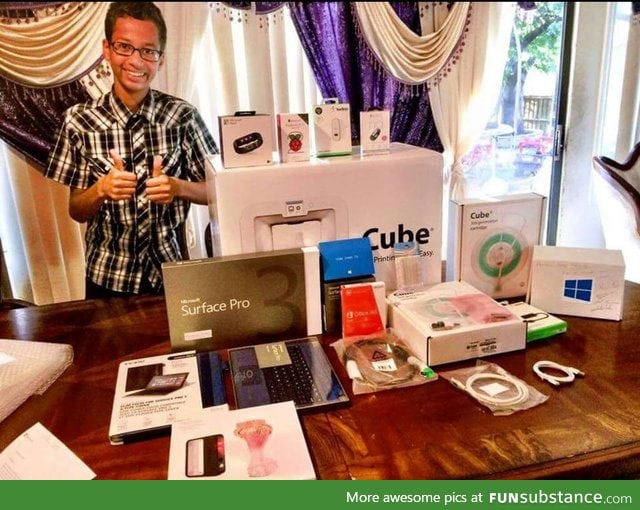 Someone is happy. New gadgets arrived to Ahmed from Microsoft