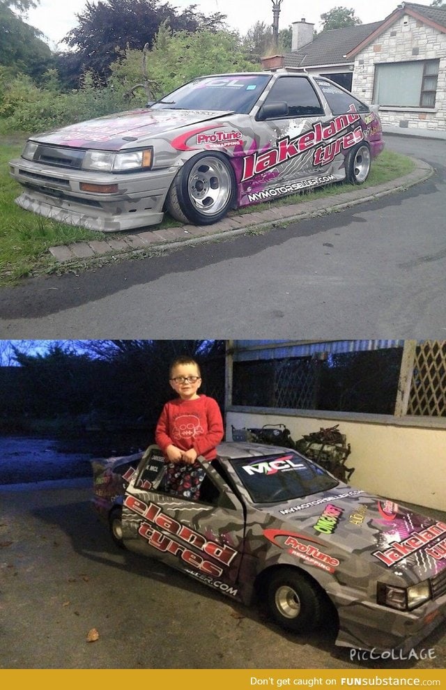 Father creates a miniature version of his car as a go-kart for sons Christmas Present