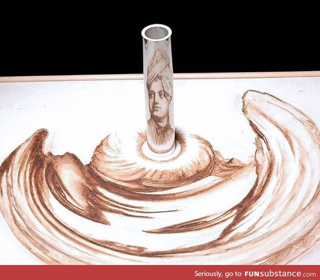Stunning anamorphic artwork that can only be seen with a mirror cylinder