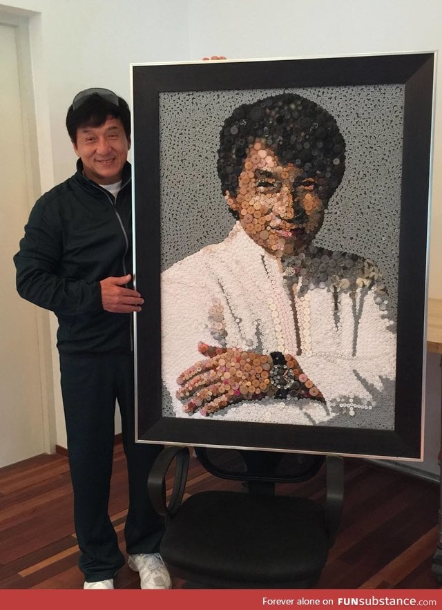 Jackie Chan just shared this on fb (Made out of 33,000 recycled buttons)