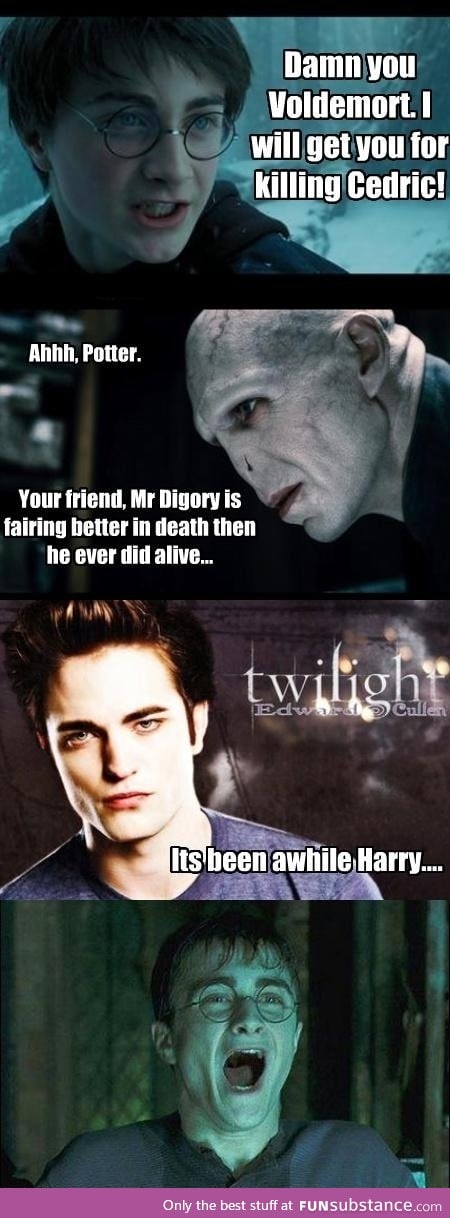 DAMNIT VOLDEMORT! If it wasn't for you there would be no Twilight
