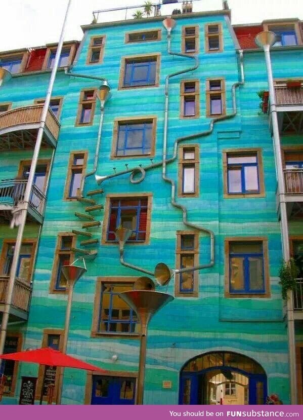 This building in Dresden, Germany plays music when it rains