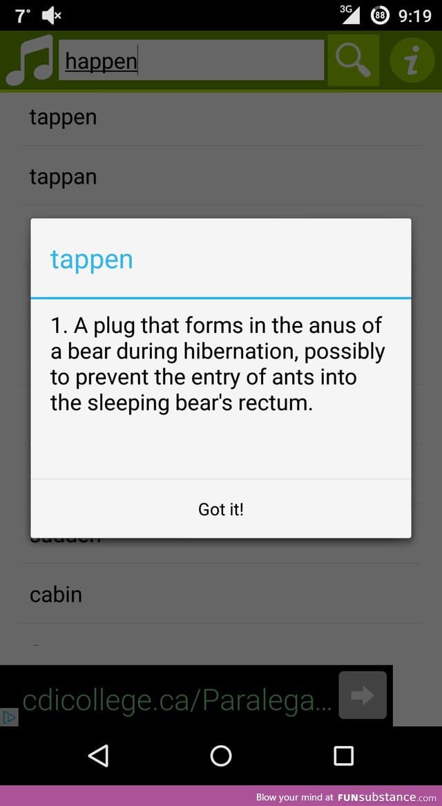 "I was looking at rhymes for "happen", and looked up what tappen meant"