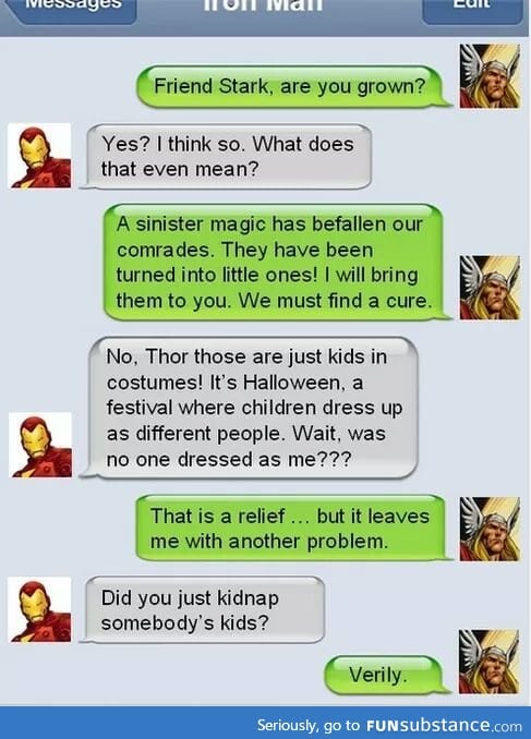 Thor hasn't quite grasped Halloween