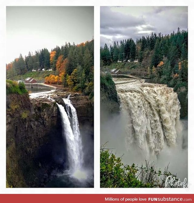 Snoqualmie Falls. One week of difference
