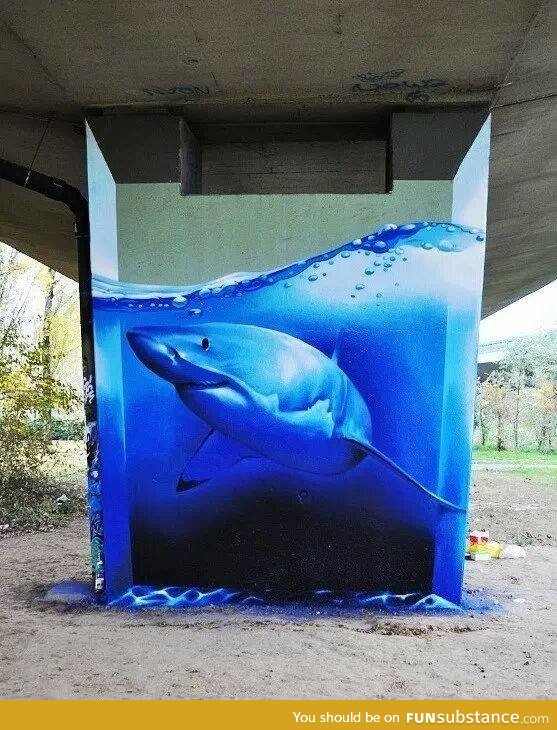 Art on a steel beam under a bridge