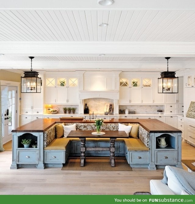 Kitchen island with built in seating