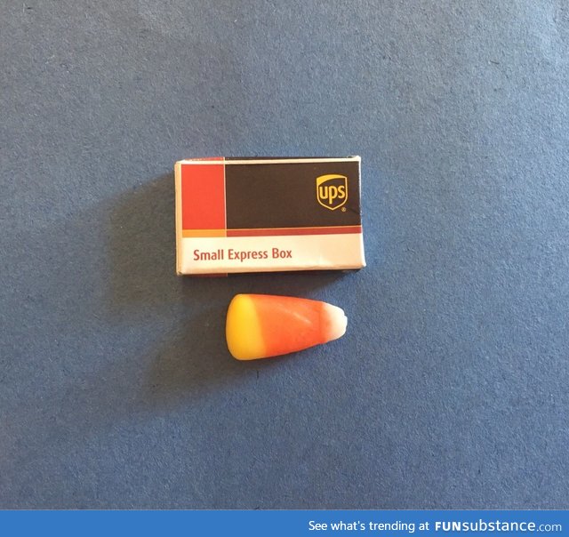 The smallest express box ever. Candy corn for scale