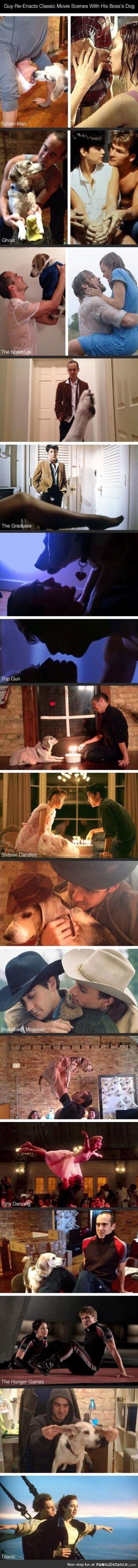 This guy recreated romantic movie scenes with his dog...