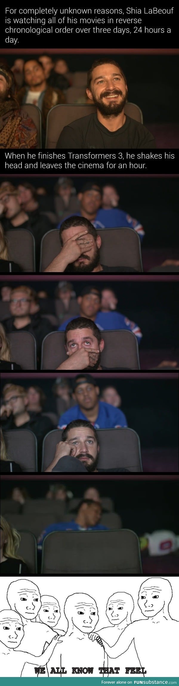 Shia LaBeouf face palmed so hard while watching the Transformers