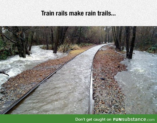 Train rails preventing water from escaping
