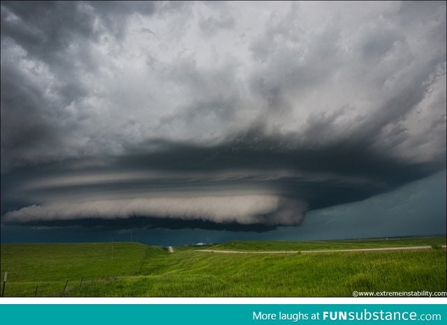 A wall cloud (tornado nursery) over the Oklahoma plains