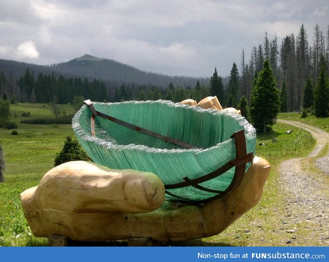 15 foot sculpted glass boat in the Bavarian Forest