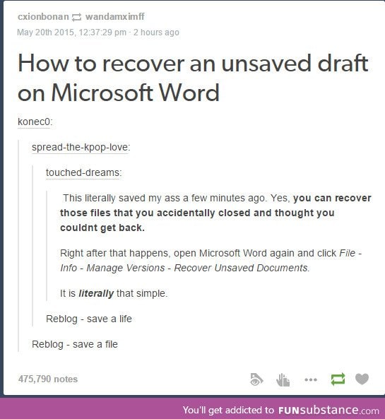 Recover unsaved Word documents