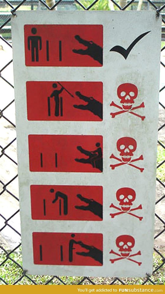 This crocodile warning sign is too specific