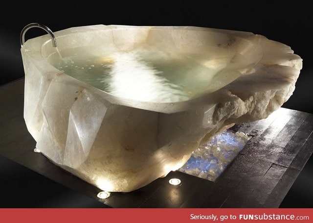 Bathtub cut from a single piece of quartz crystal