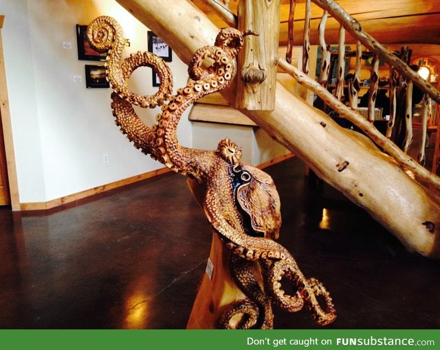 Carved wooden octopus