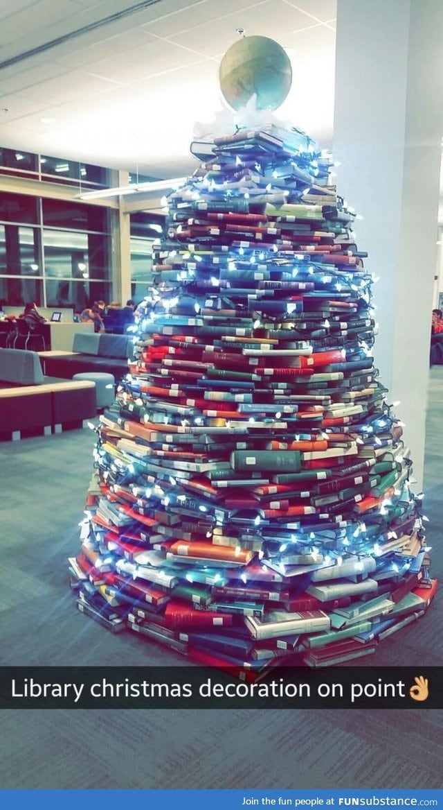 This university's library built a Christmas tree out of books
