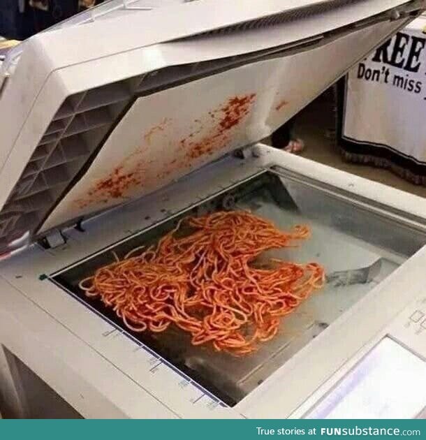 1998. This guy photocopied his spaghetti to show some  friends what he was eating