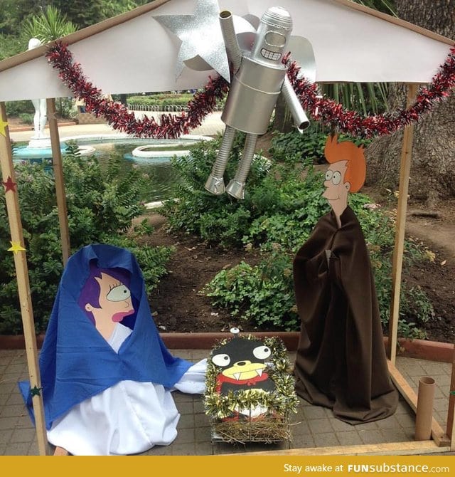 Futurama nativity scene in Curicó, Chile