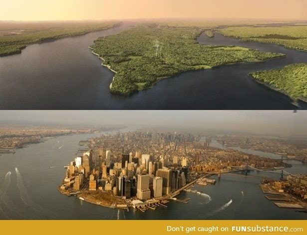 Manhattan, New York in 1609 vs. Manhattan now