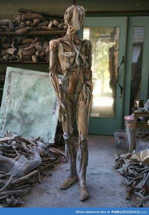 Sculpted entirely out of driftwood