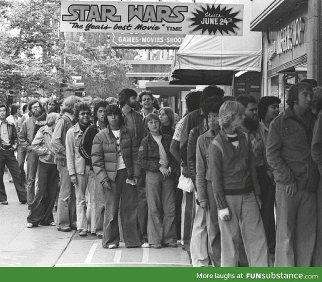 Waiting in line for Star Wars, 1977