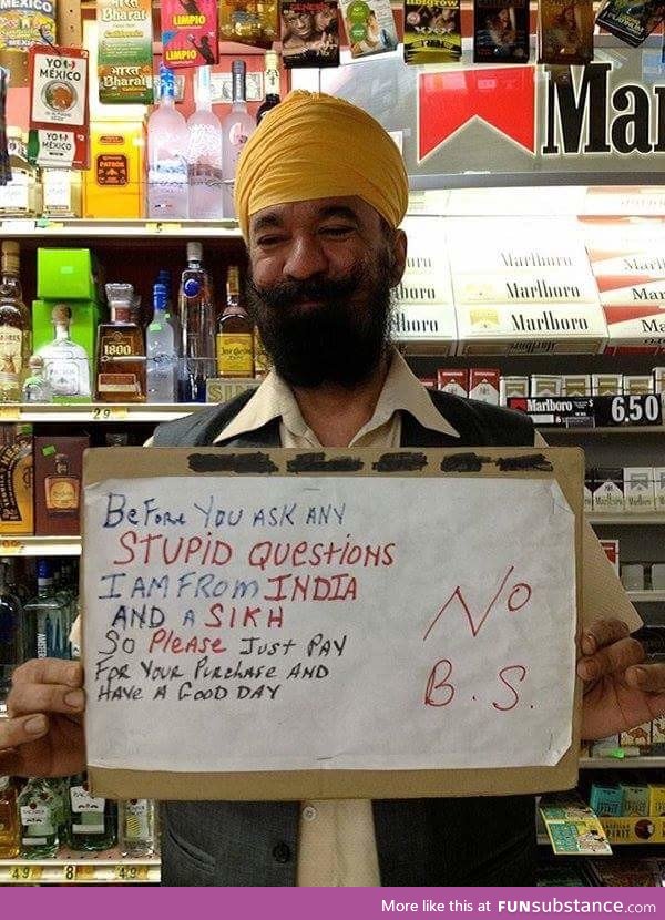 Sign in a 7/11 owned by a Sikh man