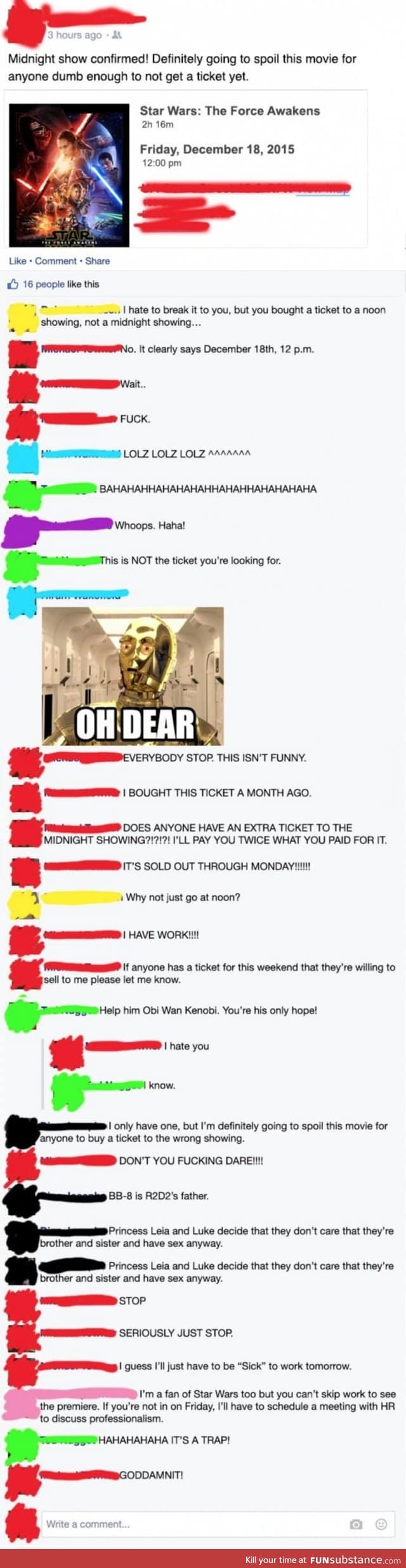 Star Wars fan promises to spoil The Force Awakens and realizes he booked the wrong ticket