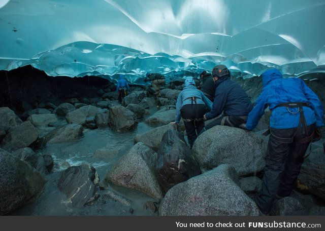 Someone took a picture inside a glacier