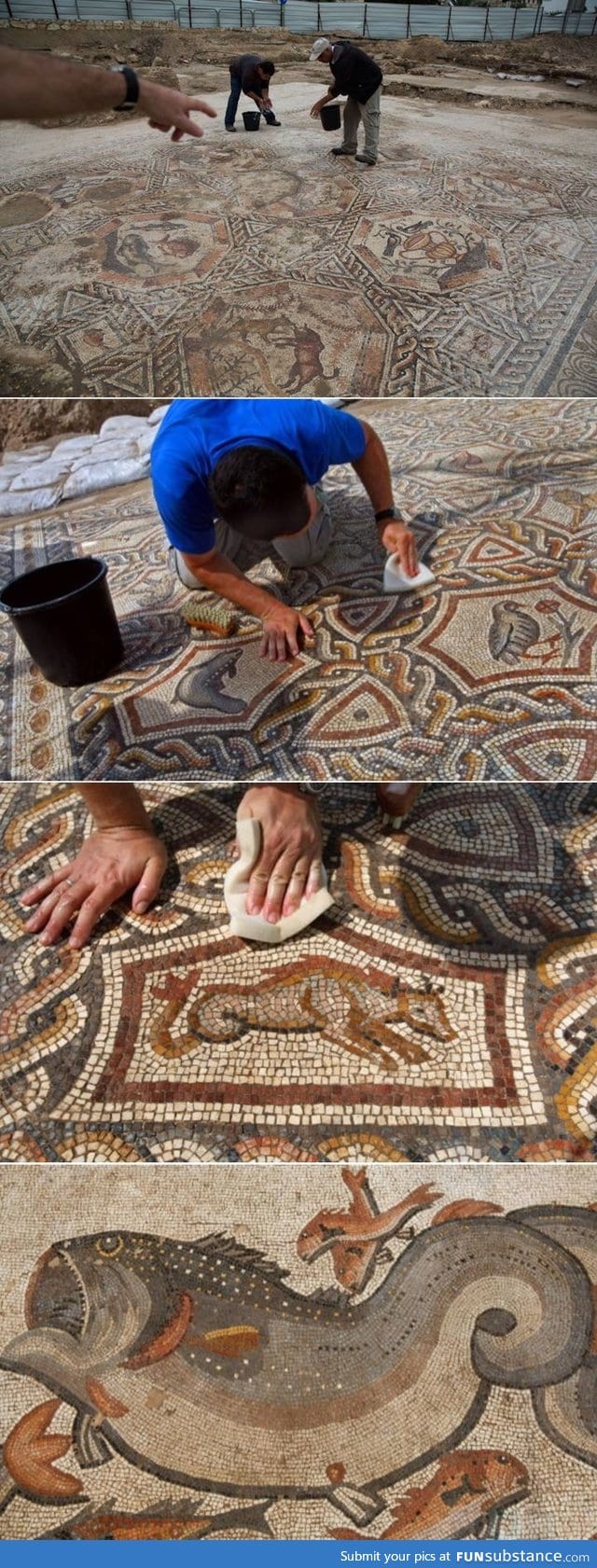 A massive, well-preserved; 1,700 year-old Roman mosaic was recently unearthed while