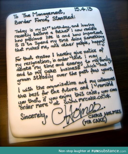 The most delicious resignation ever