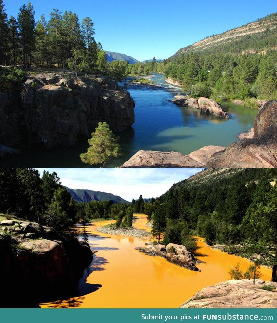 Before and after pictures of the Animas River contamination