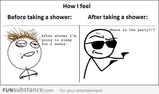 Before and after taking a shower