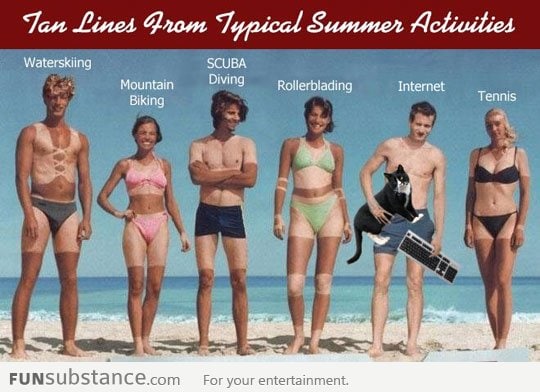 Tan lines from typical summer activities