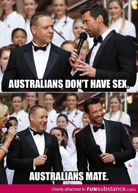 Hugh Jackman and Russell Crowe joking around