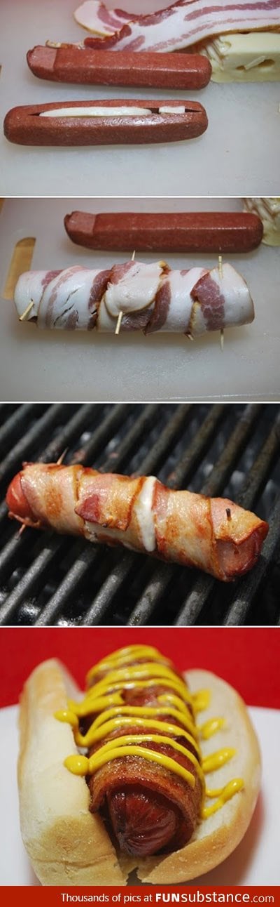 Cheese Stuffed Bacon Wrapped Hot Dog
