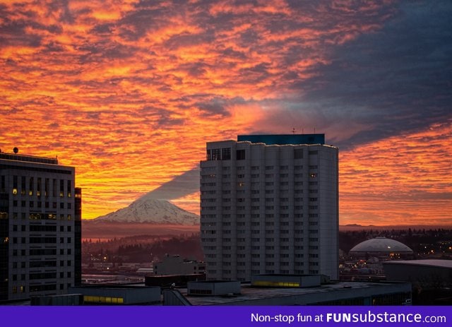 Mount Rainier casting a shadow