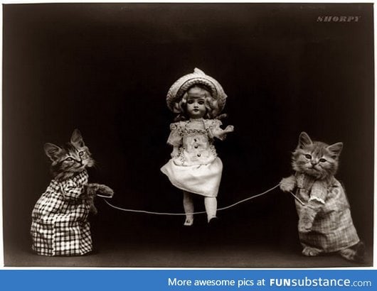 I never thought a picture of a doll and kittens could be creepy. I was wrong.
