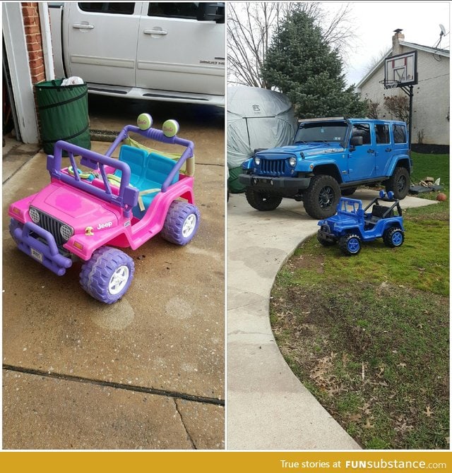 "My nephew loves my Jeep, so I bought this barbie Jeep and made it look like mine"