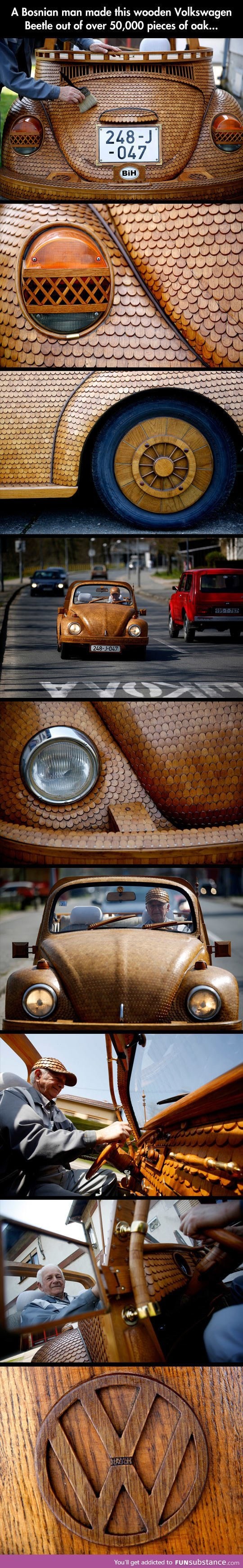 A wooden Volkswagen beetle