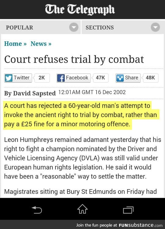 Trial by combat like in the old days