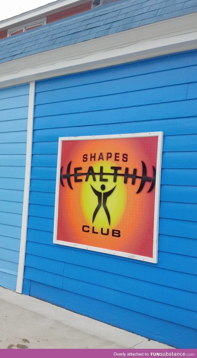 The first "H" on this sign is represented by the weights but the second is not