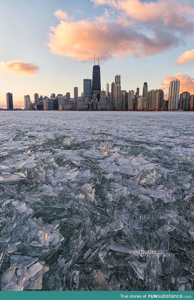 Ice crystals on lake Michigan