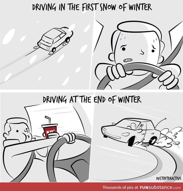 Driving in the first snow vs. Last snow of winter