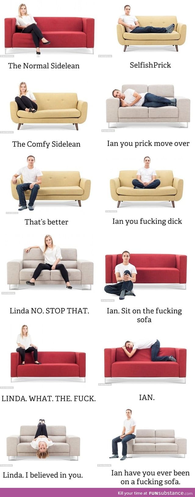 A guide to some sofa sitting positions FunSubstance