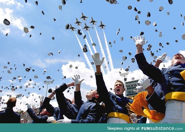 Horrified graduates flee as planes attack them with hats