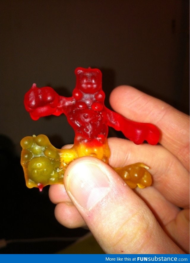 Was eating gummy bears and found this Bow to your gummy overlord