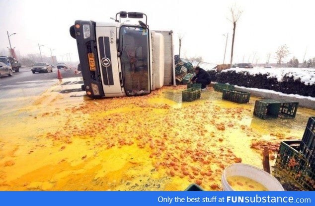 What it looks like when you overturn a truckload of eggs